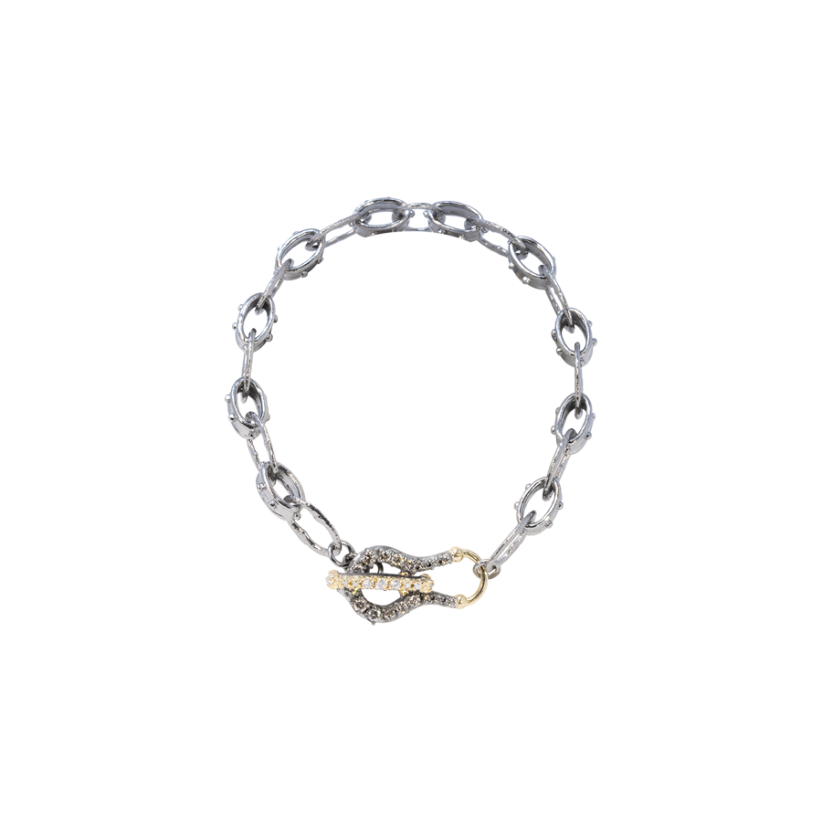 TEXTURED HORSESHOE LINK BRACELET WITH WHITE AND CHAMPAGNE DIAMONDS