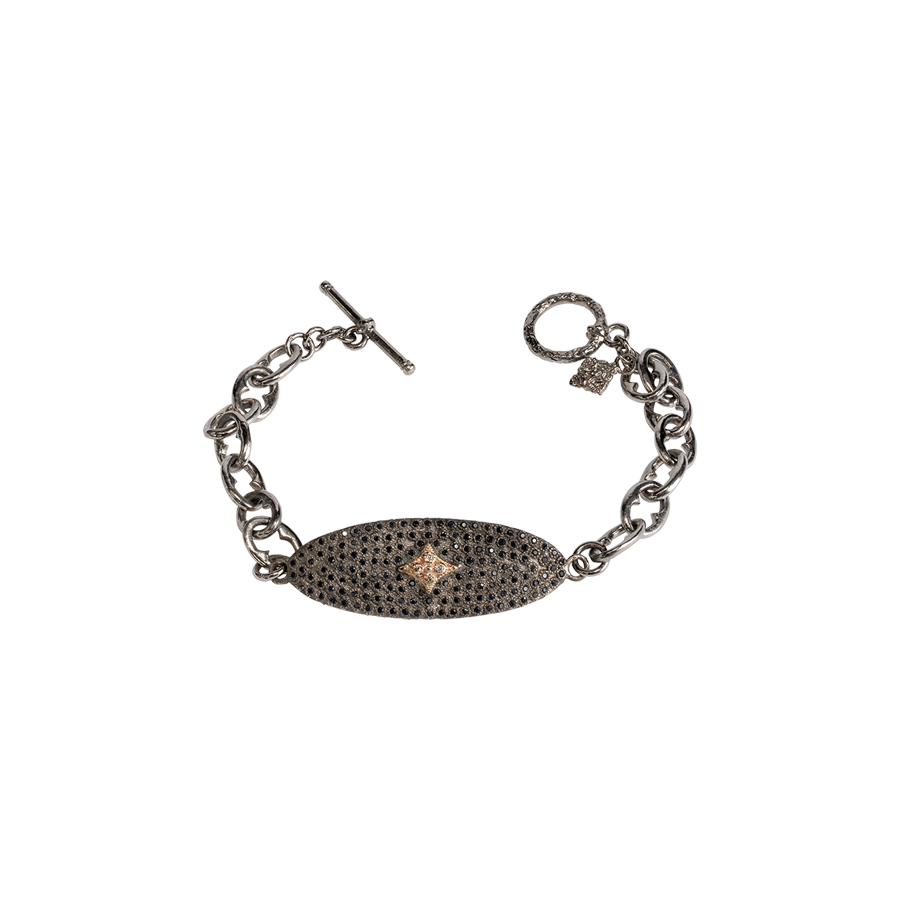 PAVE TAG LINK BRACELET WITH CHAMPAGNE DIAMONDS AND BLACK SAPPHIRES