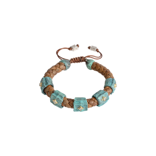 ARTIFACT BROWN LEATHER BRACELET WITH GOLD CRIVELLI AND TEAL PATINA DETAILS