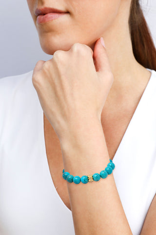 BLUE MAGNESITE WITH GOLD COMPONENT PULL BRACELET