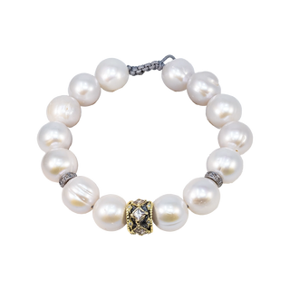FRESHWATER WHITE PEARLS GOLD COMPONENT PULL BRACELET