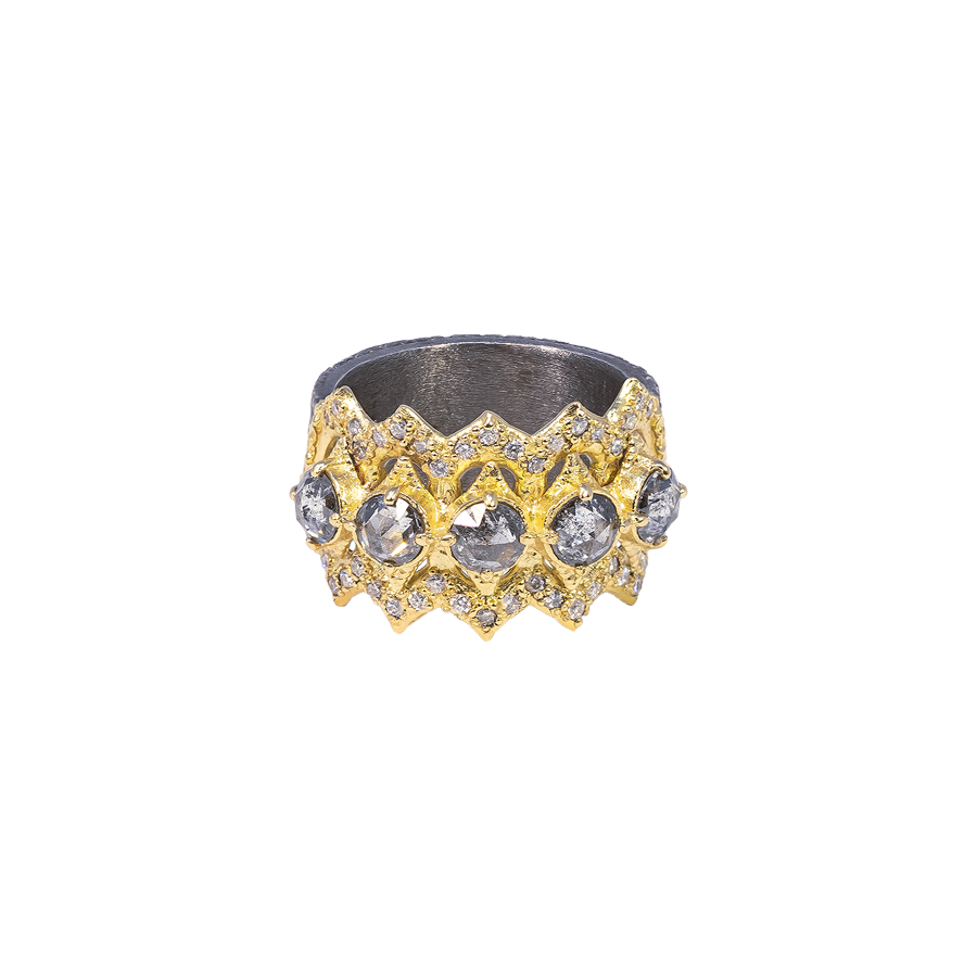 GREY DIAMOND SCROLL STATEMENT RING Armenta Collection