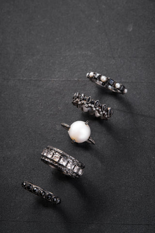 PEARL AND HEMATITE STACK RING