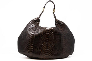 LARGE SLOUCHY HOBO IN BROWN PYTHON WITH CAIMAN STRAP
