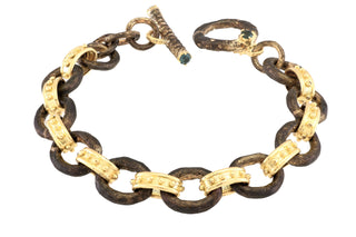 18kt Yellow Gold Artifact Link Bracelet with Toggle Closure