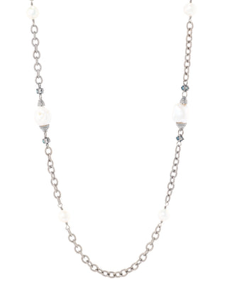 BAROQUE PEARL & LONDON BLUE TOPAZ CHAIN NECKLACE