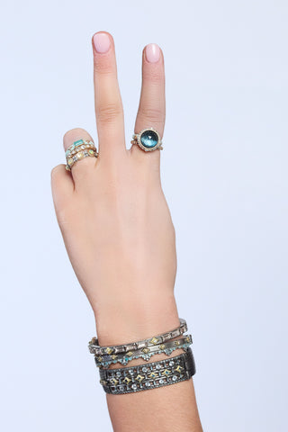 London Blue Topaz Statement Stack Band with Enamel