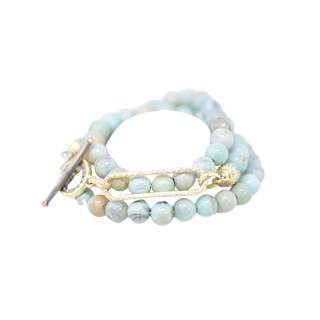 20.5" TURQUOISE AND TAHITIAN PEARLS PAPERCLIP TRIPLE WRAP BRACELET
