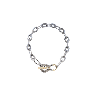 TEXTURED HORSESHOE LINK BRACELET WITH WHITE AND CHAMPAGNE DIAMONDS