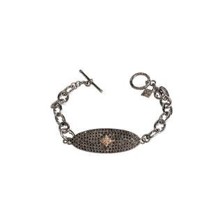 PAVE TAG LINK BRACELET WITH CHAMPAGNE DIAMONDS AND BLACK SAPPHIRES