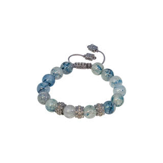 BEADED PULL BRACELET WITH RUTILATED BLUE BEADS AND CHAMPAGNE DIAMONDS