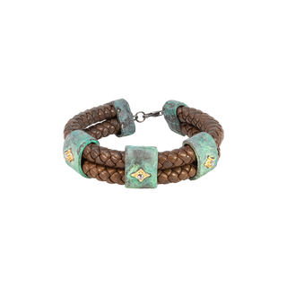 ARTIFACT BROWN LEATHER BRACELET WITH TEAL PATINA