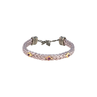 METALLIC PINK LEATHER BRACELET WITH PURPLE GARNET AND CRIVELLI DETAILS