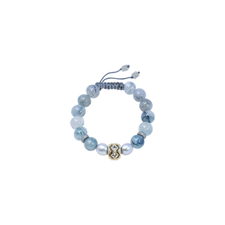 PEARL SILVER AND  BLUE RUTILATED BEADED PULL BRACELET