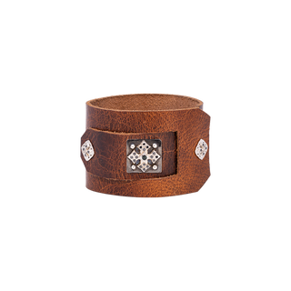 DOUBLET LEATHER BRACELET WITH BLACK AND WHITE DIAMONDS