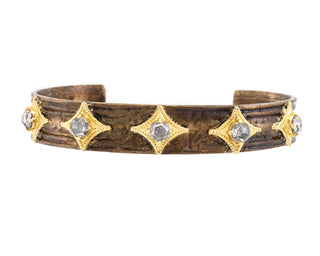 Chocolate Patina Artifact Cuff Bracelet with Grey Diamonds and 18kt Gold Crivellis