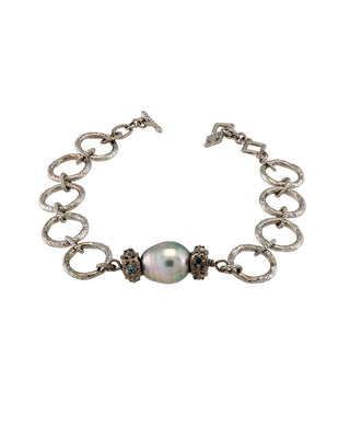 Sterling Silver Chain-Link Bracelet with Tahitian Pearl
