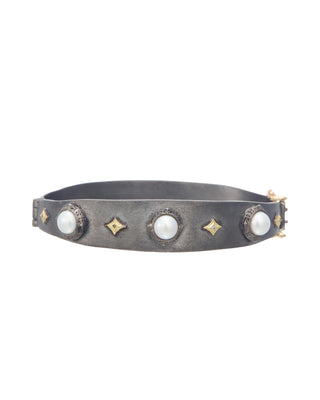 Pearl & Champagne Diamond Huggie Bracelet