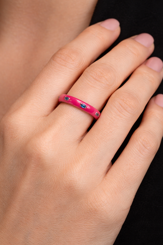 FUCHSIA ENAMEL IOLITE STACK RING