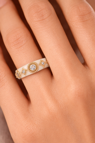 NUDE ENAMEL MORGANITE STACK RING