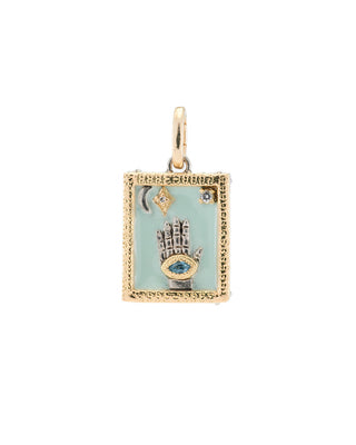 18kt Yellow Gold & Sterling Silver Mint Enamel Tarot Card Enhancer