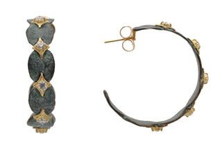 Patina Artifact Crivelli & White Diamond Side Hoop Earrings