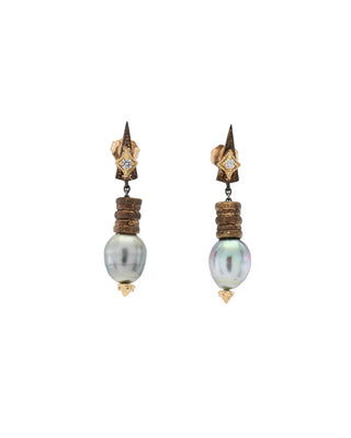 18kt Yellow Gold & Sterling Silver Pearl Earrings