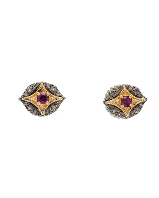 PURPLE RHODOLITE AND DIAMOND STUD EARRINGS