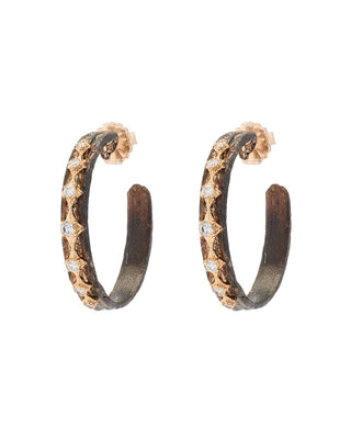 18kt Yellow Gold Chocolate Patina Artifact Hoop Earrings