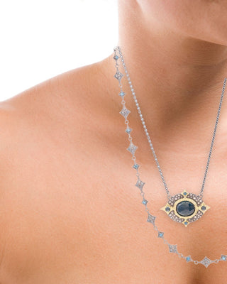 18kt Yellow Gold & Sterling Silver Necklace with Diamonds and London Blue Topaz