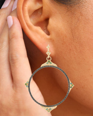 18kt Yellow Gold & Blackened Silver Open Circle Tourmaline Earrings