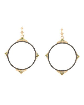 18kt Yellow Gold & Blackened Silver Open Circle Tourmaline Earrings