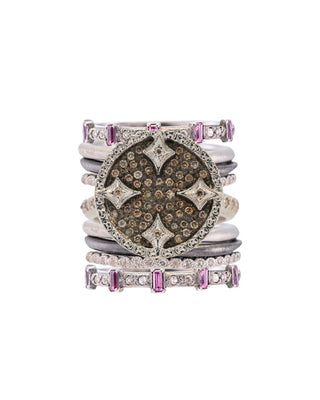 Grey Sterling Silver Half Eternity Pink Baguette Ring