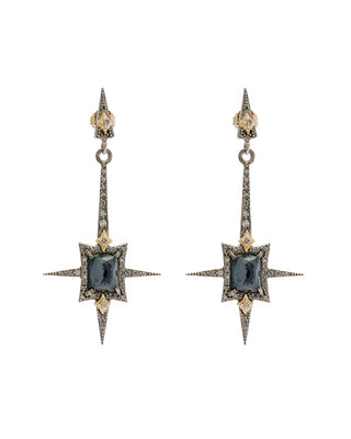 18kt Yellow Gold & Sterling Silver Starburst Drop Earrings