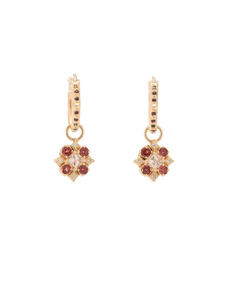 18kt Yellow Gold Maltese Cross Garnet Drop Earrings
