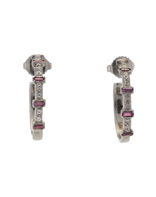 15mm Sterling Silver Rhodolite Garnet Baguette Earrings