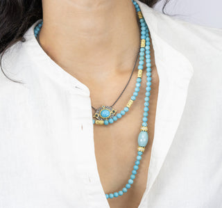 32" ARTIFACT AGATE AND TURQUOISE BEADED NECKLACE