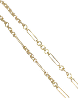 17" YELLOW GOLD CIRCLE AND PAPERCLIP CHAIN LINK NECKLACE