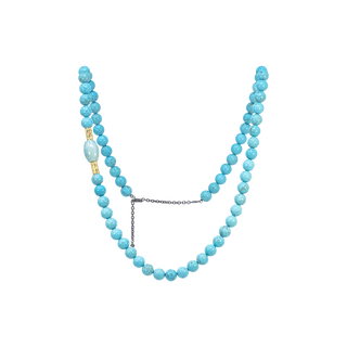32" ARTIFACT AGATE AND TURQUOISE BEADED NECKLACE