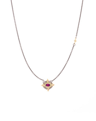 18kt Yellow Gold & Sterling Silver Necklace with Rhodolite Garnet