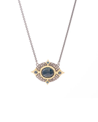 18kt Yellow Gold & Sterling Silver Necklace with Diamonds and London Blue Topaz