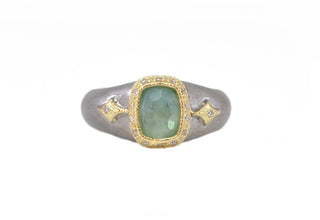 Emerald ring Oxidized Sterling Silver, 18K Gold & Cushion