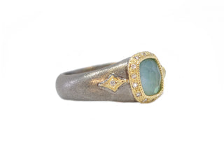 Emerald ring Oxidized Sterling Silver, 18K Gold & Cushion