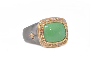 VARISCITE SIGNET CUSHION CABOCHON RING