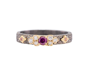 DIAMONDS AND PURPLE RHODOLITE CRIVELLI SCROLL STACK RING