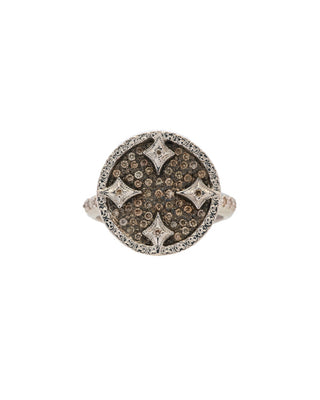 Sterling Silver Pavé Disc Ring with Champagne Diamonds