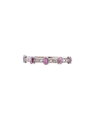 Grey Sterling Silver Half Eternity Pink Baguette Ring