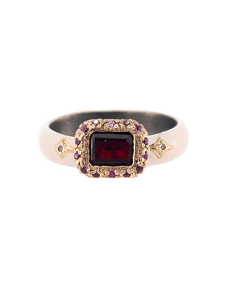 Light Pink ENAMEL RING with Rhodolite and Garnet