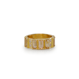 Wide Yellow Gold with Peach Imperial Topaz Stations Stack Ring