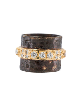 18kt Yellow Gold Chocolate Patina Artifact Wide Band Ring